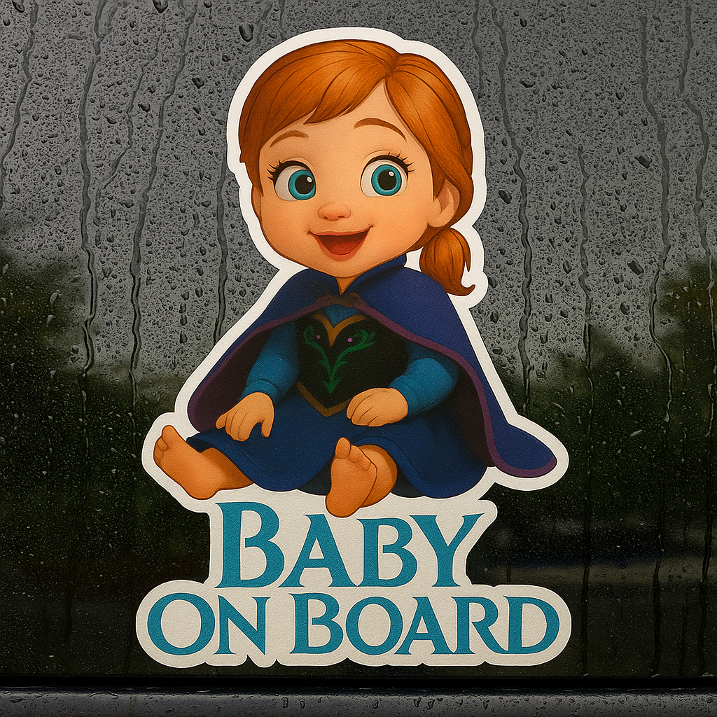 Baby On Board Car Sticker – Cute Infant Princess Anna-Inspired Decal (6x8 & 8x10)
