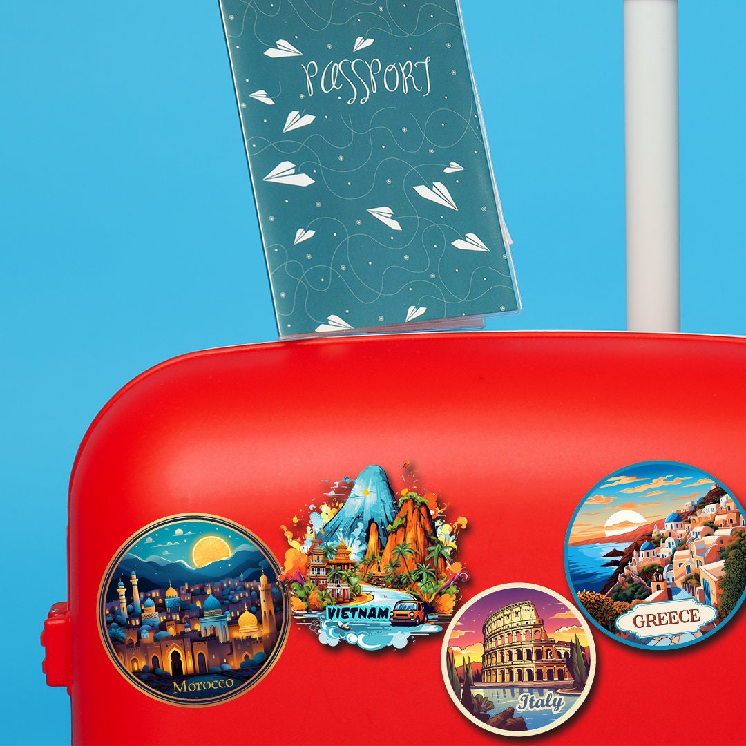 100+ Travel Destination Digital Stickers – Famous Landmarks, Countries & Tourism Decals for Laptop, Car, Scrapbook & Luggage