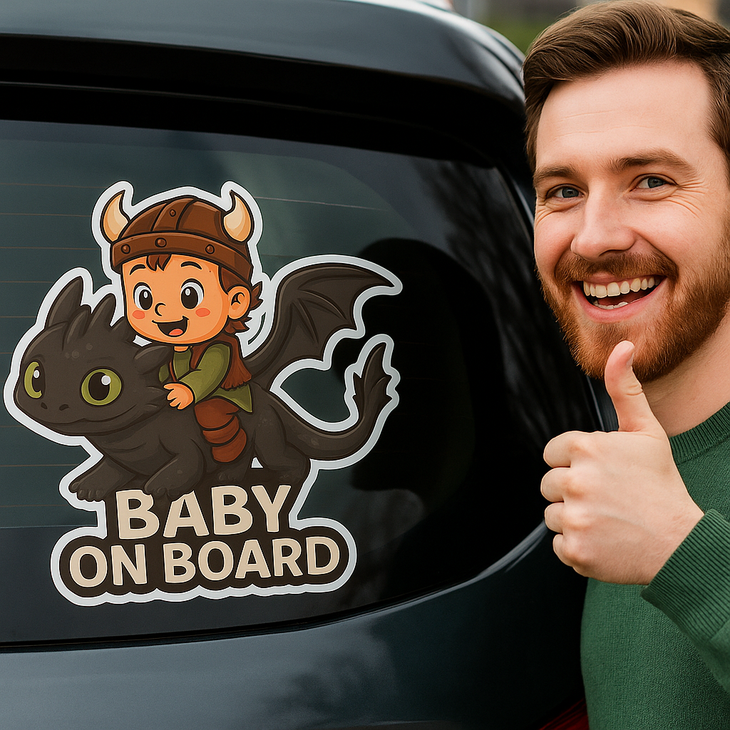 Baby On Board Car Sticker – Cute Baby Hiccup & Toothless Night Fury | HTTYD-Inspired Safety Decal