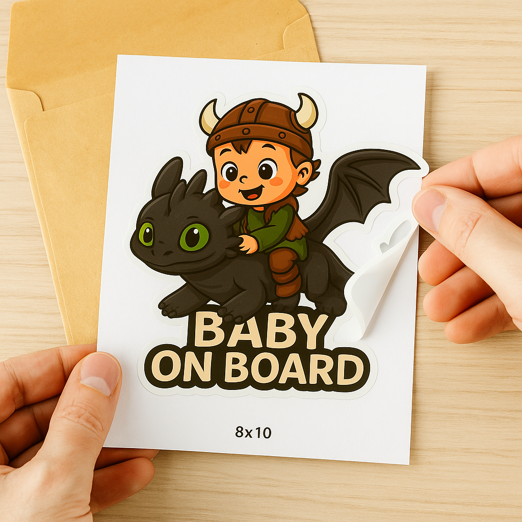 Baby On Board Car Sticker – Cute Baby Hiccup & Toothless Night Fury | HTTYD-Inspired Safety Decal