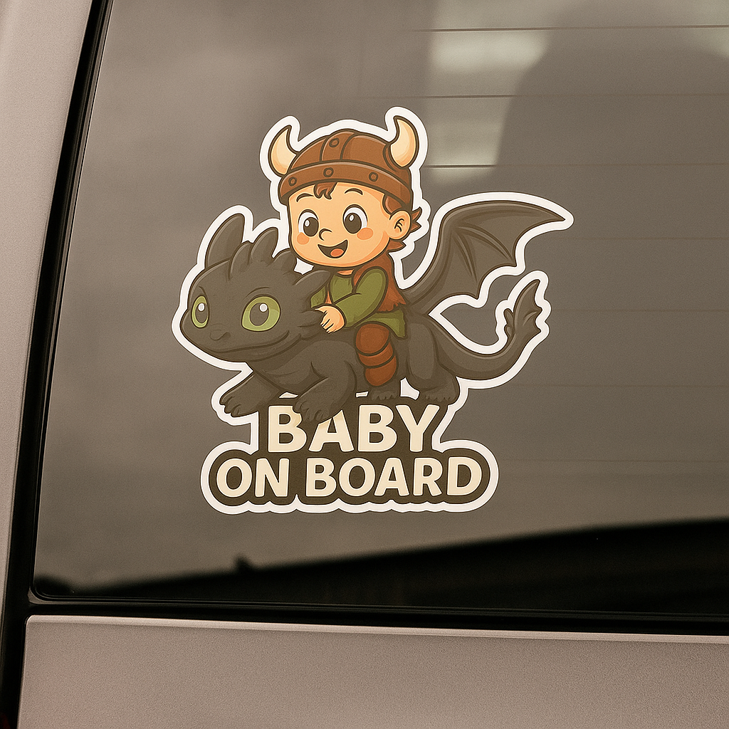 Baby On Board Car Sticker – Cute Baby Hiccup & Toothless Night Fury | HTTYD-Inspired Safety Decal