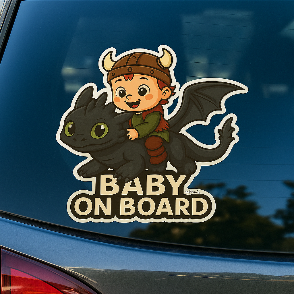 Baby On Board Car Sticker – Cute Baby Hiccup & Toothless Night Fury | HTTYD-Inspired Safety Decal