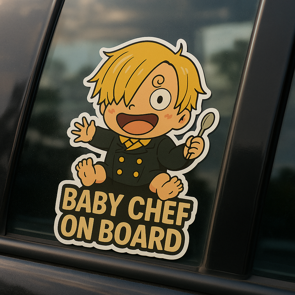 Baby Chef On Board Car Sticker – Cute Sanji One Piece Inspired Infant High Quality Baby On Board Decal
