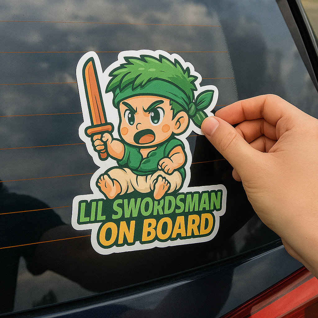 Lil Swordsman On Board – Cute Baby Zoro Baby On Board Car Sticker | One Piece Inspired