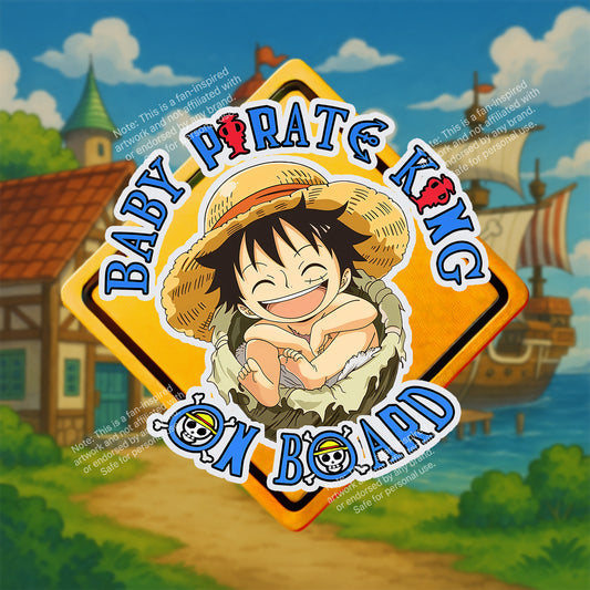 Baby Pirate King On Board – Cute Boy Luffy Baby On Board Car Sticker | High-Visibility Anime Safety Decal