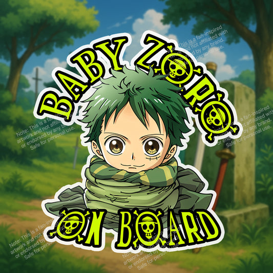 Baby Zoro On Board – Cute One Piece Baby On Board Car Sticker | High-Quality Anime Baby Safety Decal